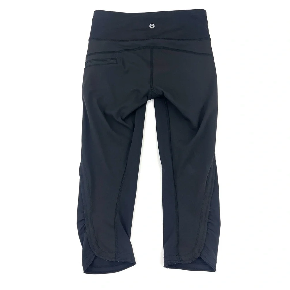 Lululemon Women's Black Crop Running Leggings Zipper Pocket